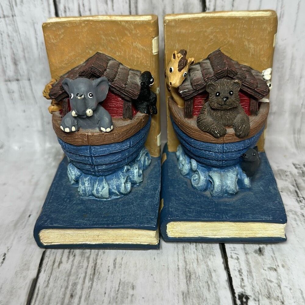 Vintage Noah’s Ark Book Ends Figi 1996 Children’s Nursery Home Decor